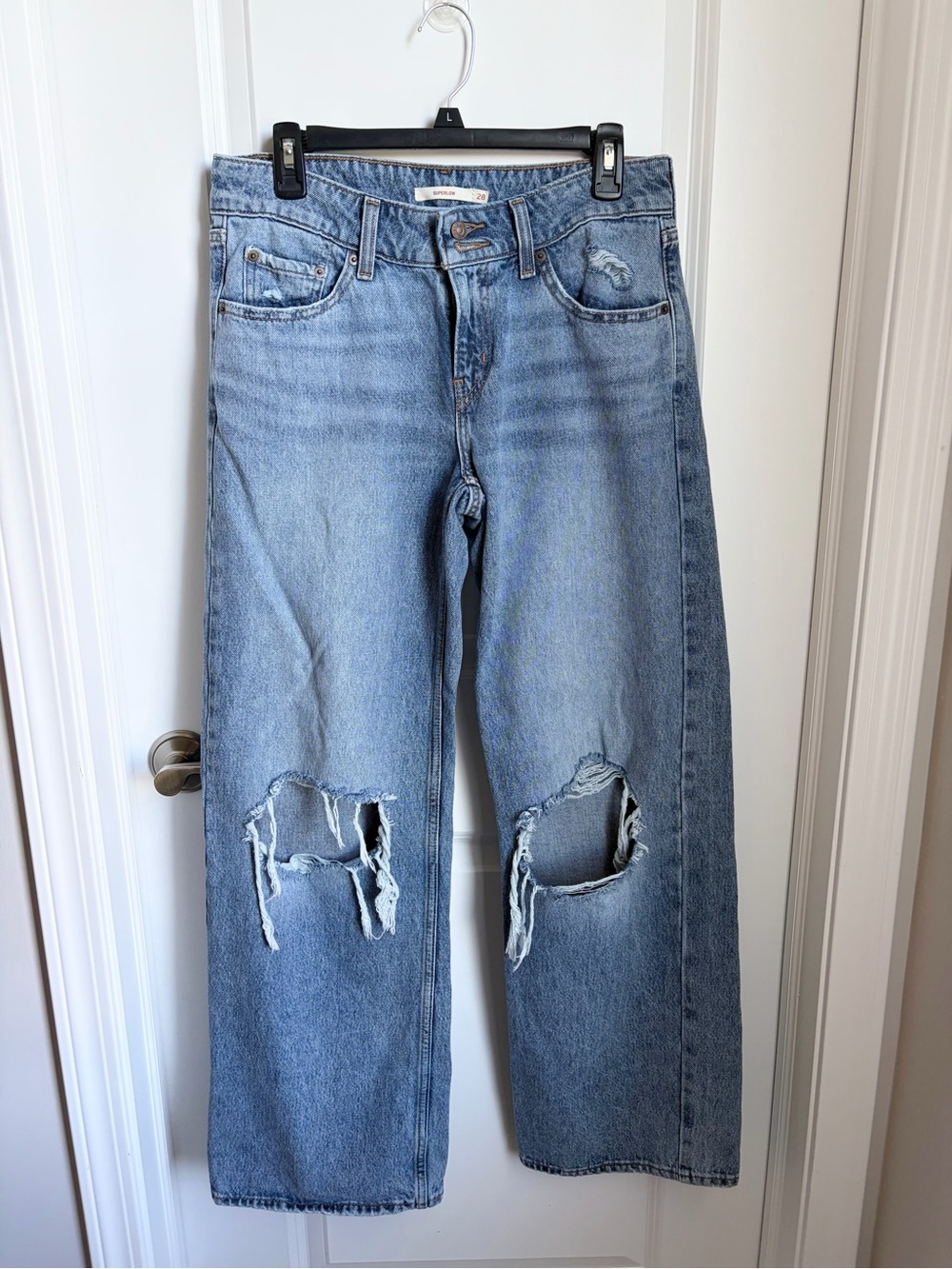 Levi Super Low Loose Light Blue Distressed Wide-Leg Women's Jeans